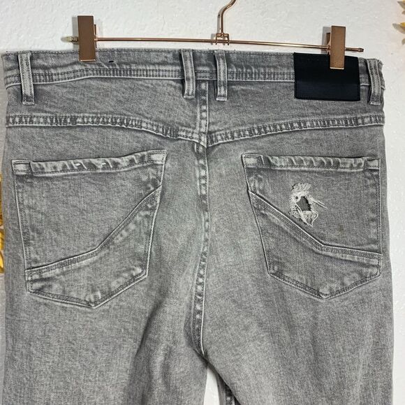 Empyre Gray Acid Wash Distressed Destroyed Skinny Jeans Size 32Wx29.5L - Picture 4 of 16